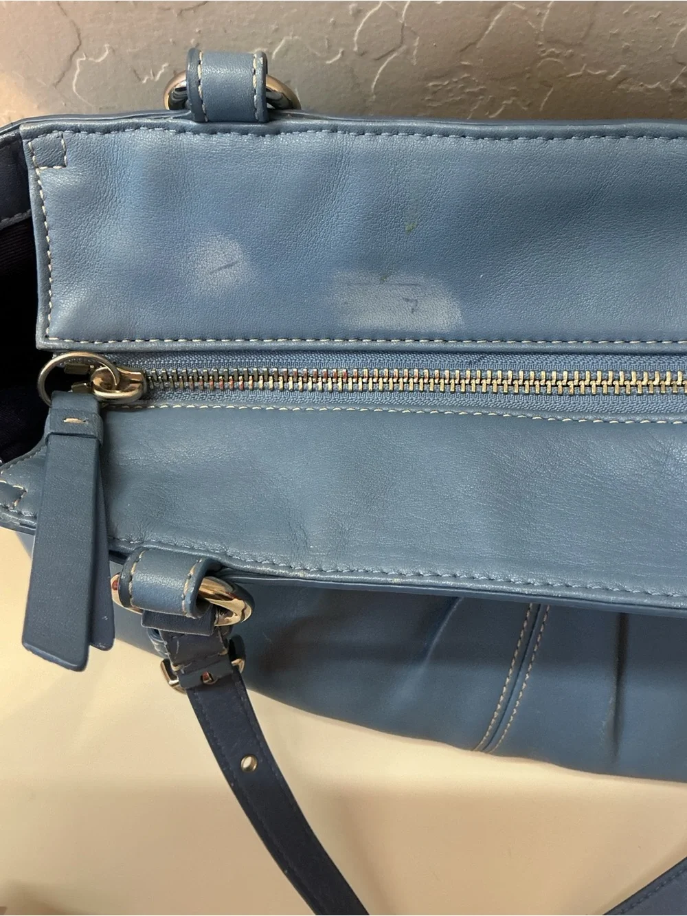 Coach East West Pleated Gallery Tote F13759 Blue Leather Shoulder Bag Y2K